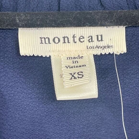 Monteau Navy Flutter Cap Sleeve Belted Cropped Wide Leg Jumpsuit XS Button Front - Picture 14 of 16